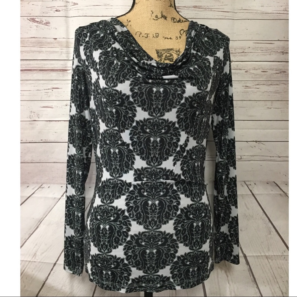 Ellen Tracy Stretch LS Career Top Cowl Neck Black